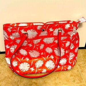 Kate Spade Orange White Jae Wild Blossom Medium Satchel Bag 12x10x5”